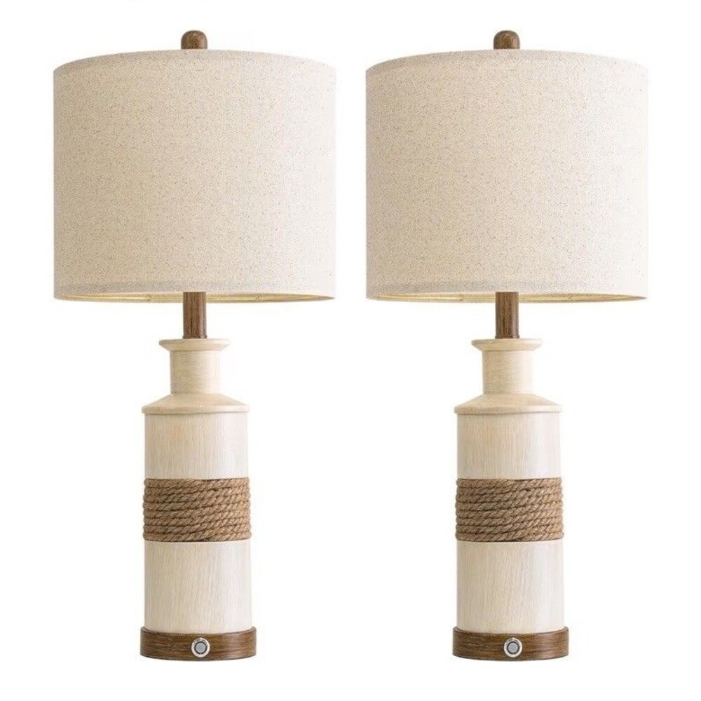 BOBOMOMO 24.5" Farmhouse Boho Table Lamps Set of 2, Hand-Woven Ratt... Fast Ship